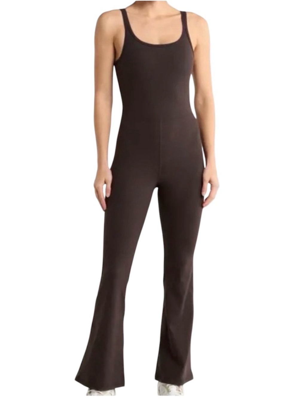 Yogalicious Lux Scarlett Flare Jumpsuit Brown Athleisure Yoga Pilates Unitard M